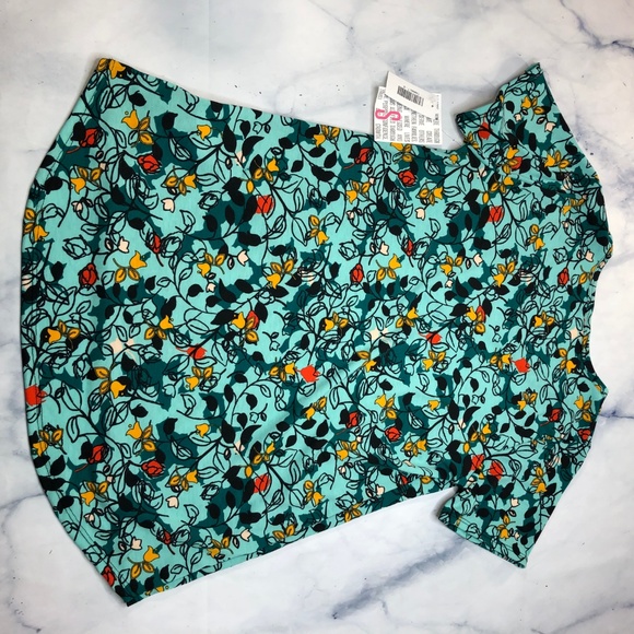 Lularoe Green Floral Short Sleeve Classic Tee - Picture 3 of 8